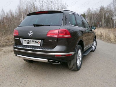 Пороги алюминиевые ТСС с накладкой чёрные для Volkswagen Touareg R-Line 2014-2017
