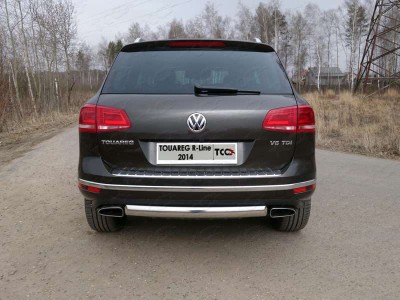 Защита заднего бампера овальная 75х42 мм ТСС для Volkswagen Touareg R-Line 2014-2017