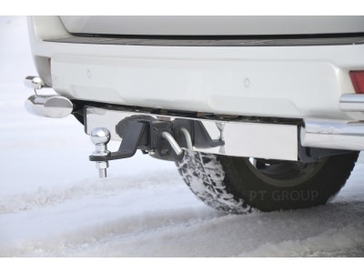 Фаркоп с нержавеющей накладкой для Toyota Land Cruiser Prado J120 2003-2009, J150 2009-2023, Lexus GX 470 2003-2009, GX 460 2009-2023 съемное крепление шара под американский квадрат