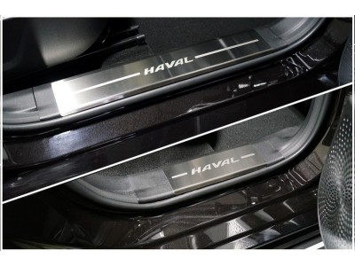 Накладки на пластиковые пороги (лист шлифованный надпись Haval) 4шт ТСС для Haval Jolion 1.5 2021 – н.в.