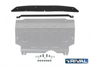 Защита картера+КПП+ комплект крепежа Rival, Алюминий для Haval Jolion 2021-н.в.,1.5Т, МКПП, робот, 2WD, 4WD; увеличенная №333.9431.1