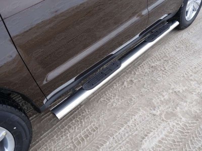 Пороги труба овальная с накладками 120-60 мм ТСС для Geely Emgrand X7 2013-2018
