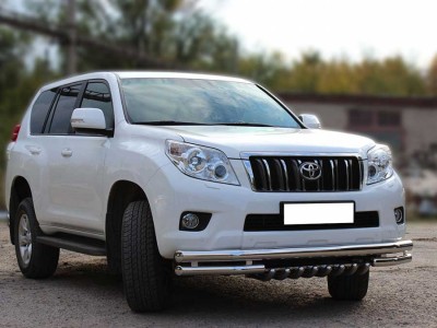 Защита переднего бампера d 76+60 с защитой картера d-43 для Toyota Land Cruiser Prado 150 2009-2013