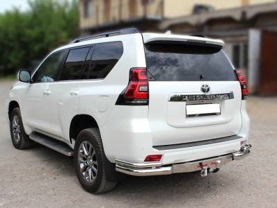 Защита заднего  бампера  "уголки" d-76+43 (под фаркоп BOZAL и LEADER) для Toyota Land Cruiser Prado 150 2017-2020