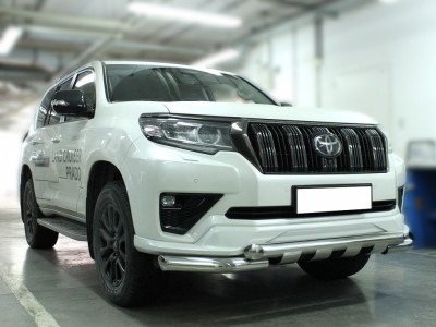 Защита переднего бампера  d-76 с доп.накладками для Toyota Land Cruiser Prado 150 BLACK ONYX 2020 – н.в.