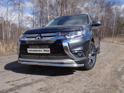 Защита переднего бампера длинная 60 мм ТСС для Mitsubishi Outlander 2015-2018