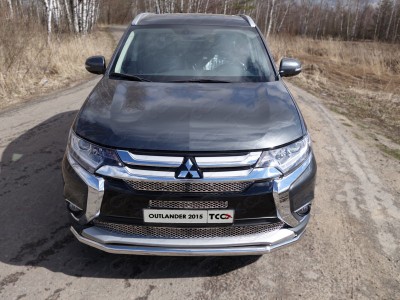 Защита переднего бампера длинная 60 мм ТСС для Mitsubishi Outlander 2015-2018