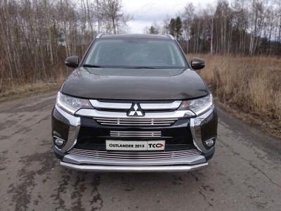 Защита переднего бампера короткая 60 мм ТСС для Mitsubishi Outlander 2015-2018