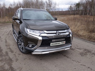 Защита переднего бампера короткая с ДХО 60 мм ТСС для Mitsubishi Outlander 2015-2018