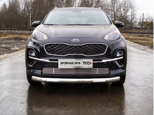 Защита передняя овальная с ДХО 75х42 мм для Kia Sportage № KIASPORT18-22