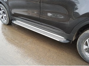 Пороги алюминиевые Slim Line Silver для Kia Sportage № KIASPORT18-38S