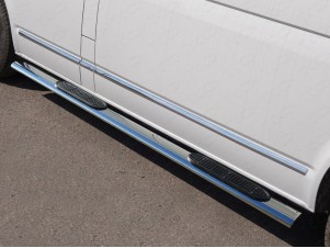 Пороги овальные с накладкой 120х60 мм для Volkswagen Caravelle T6 № VWCARAV17-28