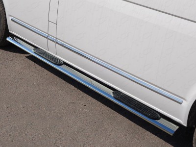 Пороги овальные с накладкой 120х60 мм ТСС для Volkswagen Caravelle T6 2015-2021