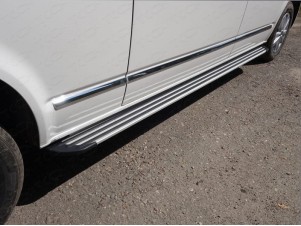 Пороги алюминиевые Slim Line Silver для Volkswagen Transporter T6 Long № VWTRANS17LONG-32S