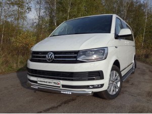 Защита передняя овальная с ДХО 75х42 мм для Volkswagen Caravelle T6 № VWCARAV17-23