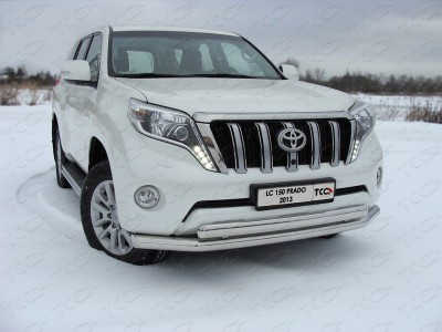 Защита передняя двойная 76-75 мм ТСС для Toyota Land Cruiser 150 2009-2017