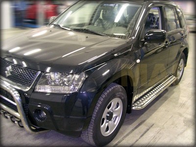 Пороги с площадкой алюминиевый лист 43 мм на 5 дверей Технотек для Suzuki Grand Vitara 2005-2010