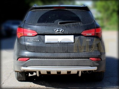 Защита заднего бампера 60 мм с доп защитой для Hyundai Santa Fe 2012-2016