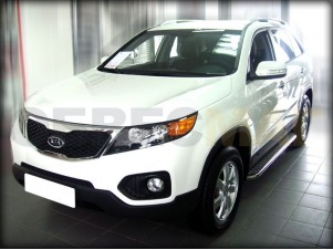Пороги с площадкой алюминиевый лист 43 мм для Kia Sorento № KST09 1