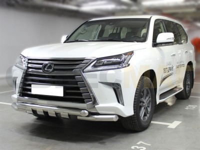 Защита переднего бампера 76 мм с накладками для Lexus LX-570/450d 2015-2021