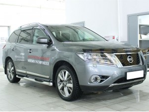 Пороги труба с накладками 76 мм со скосами для Nissan Pathfinder № NP14_2.1