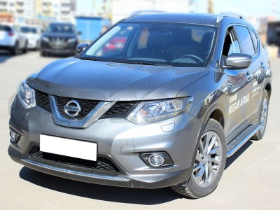 Пороги с площадкой алюминиевый лист 53 мм Технотек для Nissan X-Trail 2015-2021