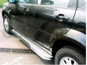 Пороги с площадкой алюминиевый лист фигурные 43 мм для Ssang Yong Rexton № SSR_1
