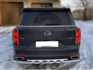 Защита заднего бампера полноразмерная двойная d-60+43 с доп.накладками для GAC GS8 II Рестайлинг 2021 – н.в. GGS8_3.2