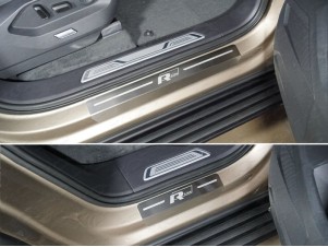 Накладки на пороги лист шлифованный надпись R-Line 4 шт для Volkswagen Touareg № VWTOUAR18-08