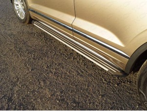 Пороги алюминиевые Slim Line Silver для Volkswagen Touareg № VWTOUAR18-36S