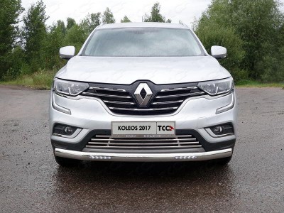 Защита передняя овальная с ДХО 75х42 мм ТСС для Renault Koleos 2018-2021