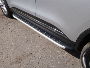 Пороги алюминиевые ТСС с накладкой для Renault Koleos № RENKOL17-32AL