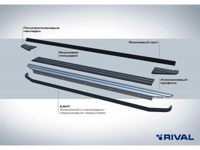 Порог-площадка "Premium-Black" A180ALB + комплект крепежа, RIVAL для Haval M6 2023-н.в.