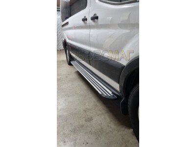 Порог алюминиевый правый Slim Line Silver 2220 мм ТСС для Ford Transit 2014-2021