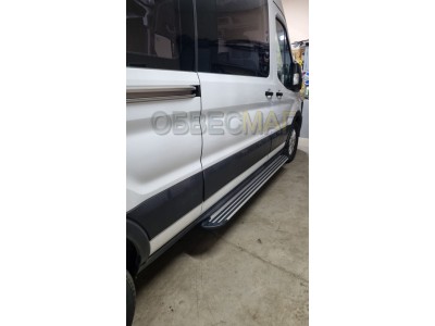 Порог алюминиевый правый Slim Line Silver 2220 мм ТСС для Ford Transit 2014-2021