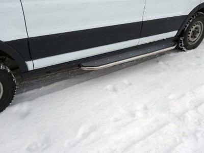 Порог с площадкой правый нержавеющий лист укороченный 42 мм ТСС для Ford Transit 2014-2021