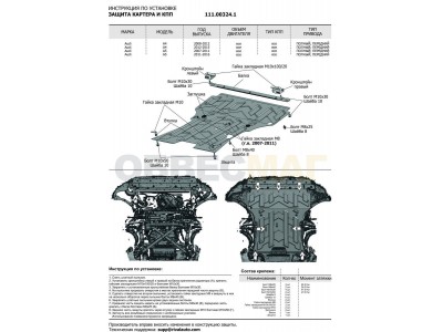 Защита картера и КПП Автоброня, сталь 2 мм для Audi A4 2008-2015