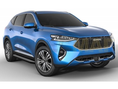 Пороги алюминиевые Rival Black для Haval F7/F7x 2019-2021