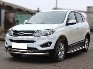 Пороги с площадкой алюминиевый лист 53 мм для Chery Tiggo 5 № CHT14_2