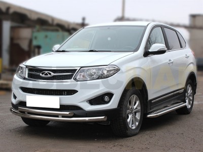 Пороги с площадкой алюминиевый лист 53 мм Технотек для Chery Tiggo 5 2014-2021