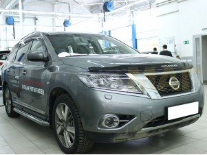 Пороги с площадкой алюминиевый лист 60 мм для Nissan Pathfinder № NP14_2