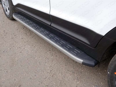 Пороги алюминиевые ТСС с накладкой серые для Hyundai Creta 2016-2021