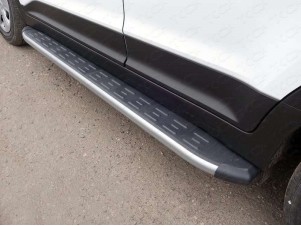 Пороги алюминиевые ТСС с накладкой серебристые для Hyundai Creta № HYUNCRE16-06SL