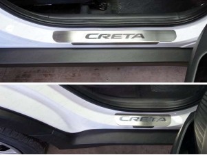 Накладки на пороги с надписью Creta шлифованный лист для Hyundai Creta № HYUNCRE16-10