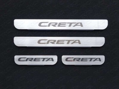 Накладки на пороги с надписью Creta шлифованный лист ТСС для Hyundai Creta 2016-2021