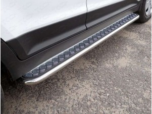Пороги с площадкой алюминиевый лист 42 мм для Hyundai Creta № HYUNCRE16-18