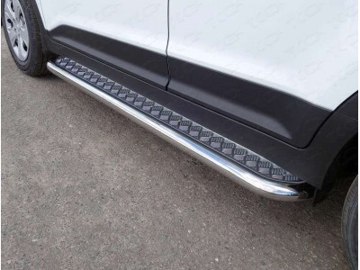Пороги с площадкой алюминиевый лист 60 мм ТСС для Hyundai Creta 2016-2021 HYUNCRE16-20
