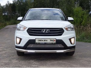 Защита передняя овальная с ДХО 75х42 мм для Hyundai Creta № HYUNCRE16-26