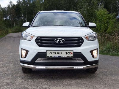 Защита передняя овальная с ДХО 75х42 мм ТСС для Hyundai Creta 2016-2021