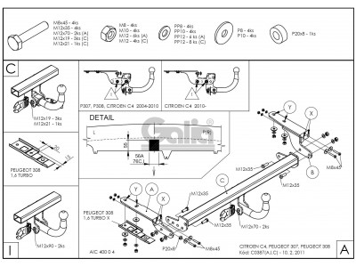 Фаркоп оцинкованный Galia шар A для Citroen C4/Peugeot 307/308 2001-2021